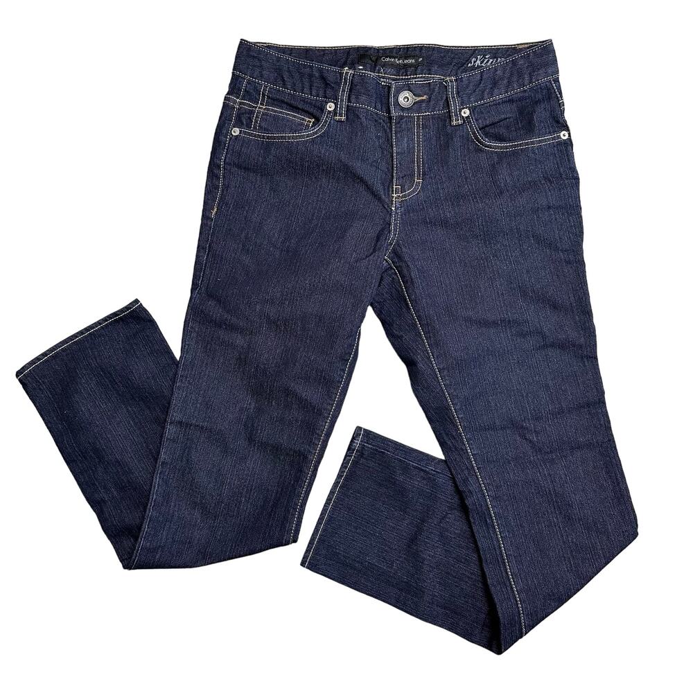 Calvin Klein Dark Wash Mid Rise Skinny Jeans WMNS 6P Blue #PB98A02 Casual Travel